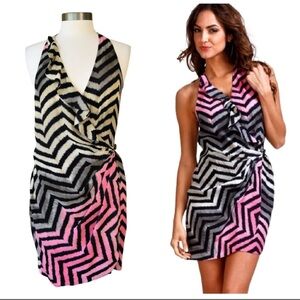 Parker Chevron 100% Silk Wrap Mini Dress Size Medium